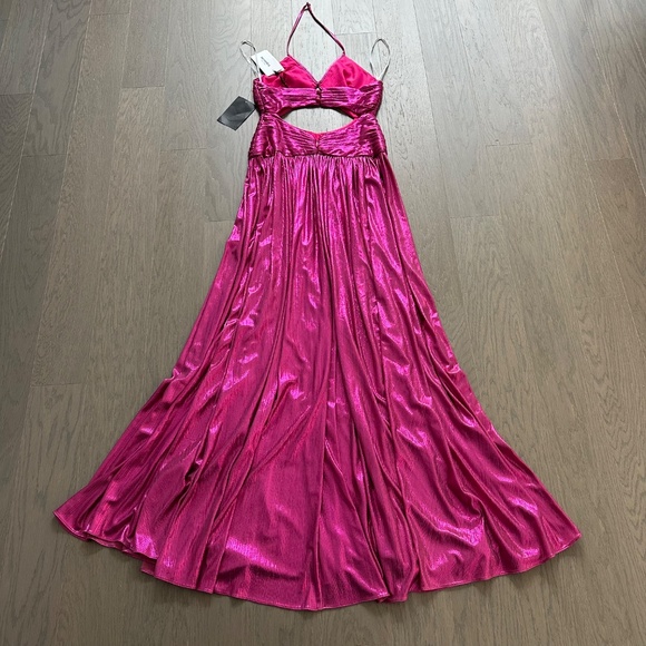 Retrofete Juliana Pink Metallic Lame Halter Cut Out Maxi Dress - with tags - S - Picture 3 of 12